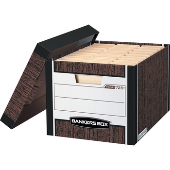 Bankers Box R-Kive File Storage Box, Letter/Legal, Lift-off Closure, Heavy Duty, Wood Grain/Blue, 12/Carton
