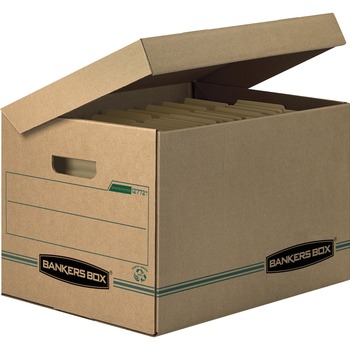Bankers Box Recycled Systematic, Letter/Legal, Flip Top Closure, Basic Duty, Kraft/Green, 12/Carton
