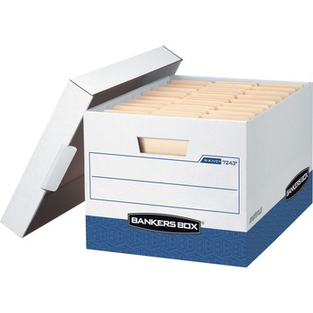 Bankers Box R-Kive File Storage Box, Letter/Legal, Lift-off Closure, Heavy Duty, White/Blue, 12/Carton