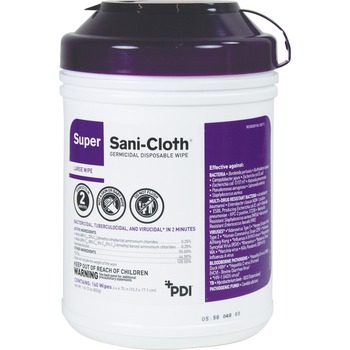 PDI Nice Pak Super Sani-Cloth Germicidal Wipes, 6&quot; x 6.75&quot;, White, Disinfectant, Anti-bacterial, Disposable, Latex &amp; Bleach Free, 160/Each