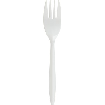 Genuine Joe Plastic Forks, Medium-Weight, White, 1000/Carton