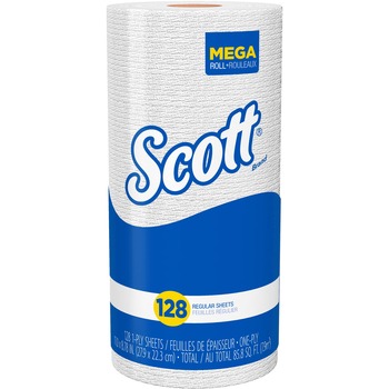 Scott Perforated Roll Paper Towels, 1 Ply, 8.87&quot; x 11&quot;, 128 Sheets/Roll, White, Soft, Perforated, Absorbent, 128/RL