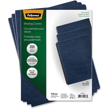 Fellowes Grain Presentation Covers, Oversize, 11.3 in H x 8.8 in W x 0.1 in D, Navy Leather, 200/Pack