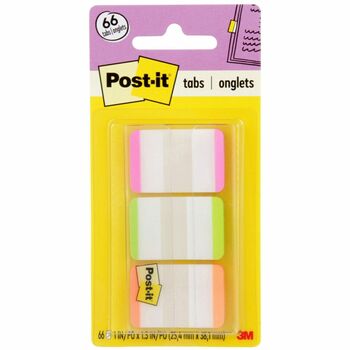 Post-it Tabs, Durable Tabs, Write-on Tabs, 1&quot;x 1-1/2&quot;, Pink/Green/Orange, 66/PK