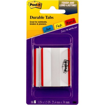 Post-it Tabs, Durable File Tabs, 2&quot;x 1-1/2&quot;, Lined, Red, 50/Pack