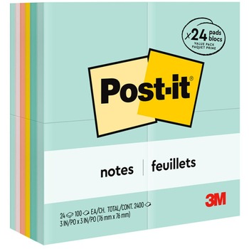 Post-it&#174; Notes Value Pack, Beachside Cafe Collection, 3&quot; x 3&quot;, 100-Sheet, 24/PK