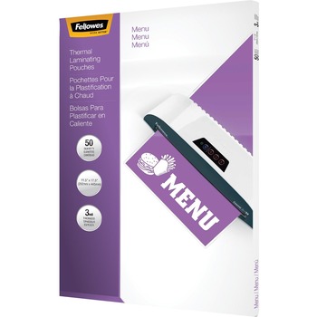 Fellowes Glossy Pouches, Menu, 11.50 in W, 3 mil Thickness, Type G, 25/Pack