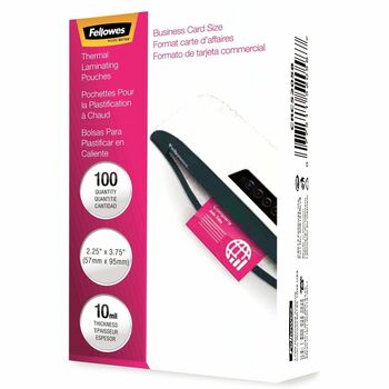 Fellowes Glossy Pouches, Business Card, 3.75 in W, 10 mil Thickness, Type G, 100/Pack