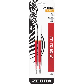 Zebra JF Refill for Jimnie Gel RT/Sarasa/Z-Grip Gel Roller Ball, Med, Red, 2/Pack