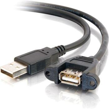 C2G 3ft Panel-Mount USB 2.0 A Male to A Female Cable - Type A Male USB - Type A Female USB - 3ft - Black