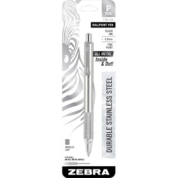 Zebra F-701 Retractable Ballpoint Pen, 0.8mm, Black Ink, Fine