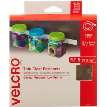 VELCRO Brand Thin Fasteners, 3/4&quot; x 15&#39; Roll, Clear