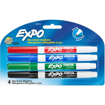 EXPO Low-Odor Dry-erase Fine Tip Markers, Fine Marker Point, Assorted, 4/ST