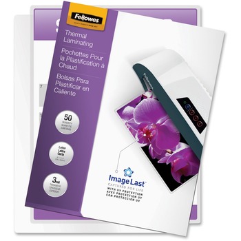 Fellowes ImageLast Thermal Laminating Pouches, 9 in W x 11.50 in L, 3 mil Thickness, Type G, 50/Pack