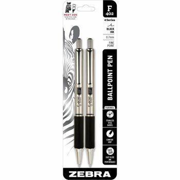 Zebra F-402 Ballpoint Retractable Pen, Black Ink, Fine, 2/Pack