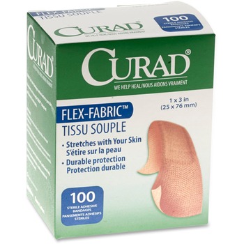 Medline Comfort Cloth Adhesive Fabric Bandages, 1&quot; x 3&quot;, Tan, 100/BX