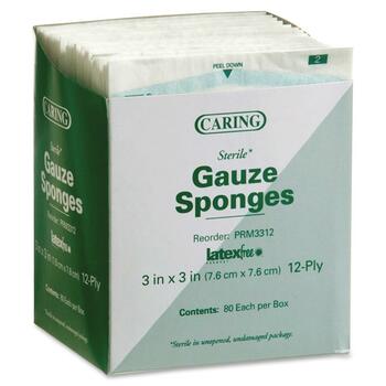 Medline Sterile Gauze Sponges, 12 Ply, 3&quot; x 3&quot;, White, 80/BX