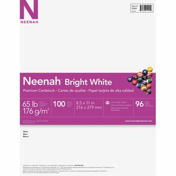 Neenah Paper Cardstock, 96 Bright, 65 lb, 8.5&quot; x 11&quot;, Bright White, 100 Sheets/Pack