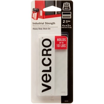 VELCRO Brand Industrial Strength Strips, 4&quot; x 2&quot; Strips, White, 2/PK