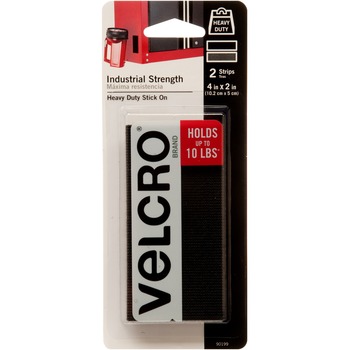 VELCRO Brand Industrial Strength Strips, 4&quot; x 2&quot; Strips, Black, 2/PK