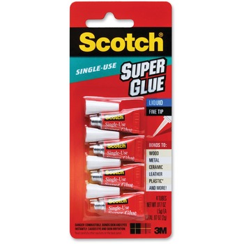 Scotch™ Super Glue Liquid, 4-Pack of single-use tubes, .017 oz each, 0.02 oz, Clear, 4/PK
