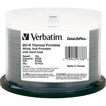 Verbatim BD-R 25GB 16X DataLifePlus White Thermal Printable, Hub Printable, 50 Count