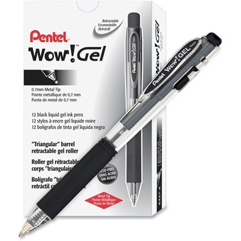 Pentel&#174; WOW! Retractable Gel Pen, .7mm, Translucent Barrel, Black Ink, Dozen