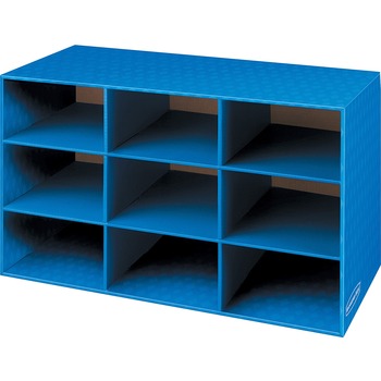 Bankers Box 9 Compartment Cubby, 16 in H x 28.3 in W x 13 in D, Desktop, Corrugated Paper, Blue, 4/Carton