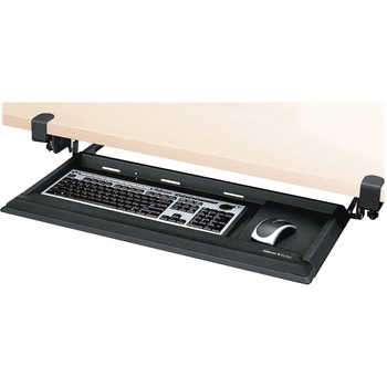 Fellowes Designer Suites DeskReady Keyboard Drawer, 3.1 in H x 28.6 in W x 14 in D, Black/Steel