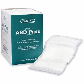 Medline Caring Sterile Abdominal Pads, 5&quot; x 9&quot;, White, 25/ BX
