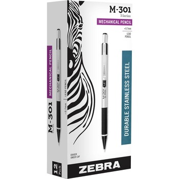 Zebra M-301 Mechanical Pencil, 0.7 mm, Stainless Steel w/Black Accents Barrel