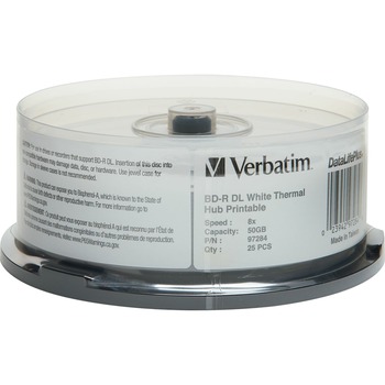 Verbatim BD-R DL 50GB 6X DataLifePlus White Thermal Printable, Hub Printable, 25 Count