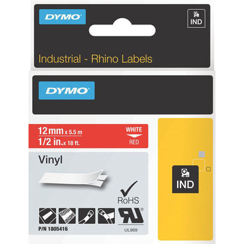 DYMO White on Red Color Coded Label, Permanent Adhesive, 1/2&quot; x 18 &#39;, Thermal Transfer, Box