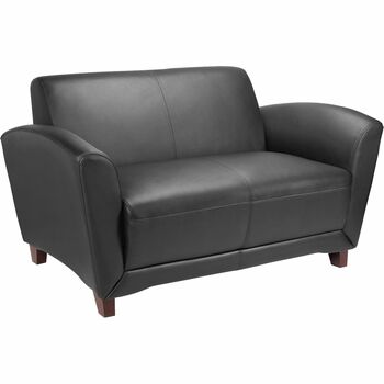Lorell Reception Seating Collection Leather Loveseat, 55&quot; x 34.5&quot; x 31.3&quot;, Leather Black Seat