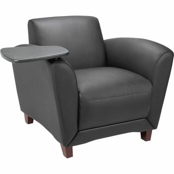 Lorell Reception Seating Chair with Tablet, Leather, Four-legged Base, 36&quot; W x 34.5&quot; D x 31.3&quot; H, Black