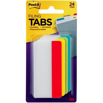Post-it&#174; Filing Tab, Write-on Tabs, 3&quot; x 1.50&quot;, Assorted Primary Colors, 24/PK