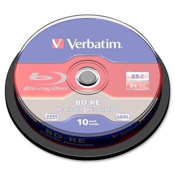Verbatim BD-RE 25GB 2X with Branded Surface, 25 GB, Spindle Box, 10/PK