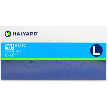 Halyard Synthetic Plus PF Vinyl Exam Gloves, Polymer Coating,, Powder &amp; Latex Free, Non-sterile, Beaded Cuff, Large, 100/Box