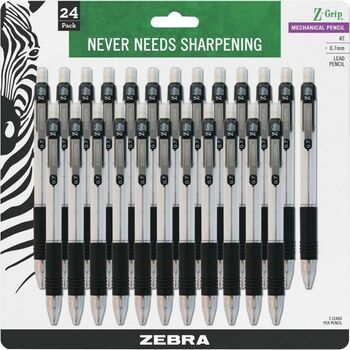 Zebra Z-Grip Mechanical Pencil, HB, 0.7 mm, Clear Barrel, 24/Pack
