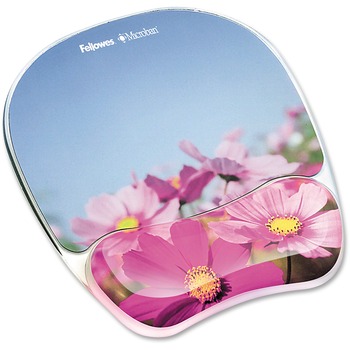 Fellowes Photo Gel Mouse Pad Wrist Rest with Microban, Pink Flowers, 9.25 in x 7.88 in x 0.88 in, Multicolor