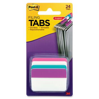 Post-it&#174; Repositionable Filing Angle Tabs, 2&quot; Write-on Tabs, Assorted Tabs, 24/PK