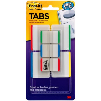 Post-it Tabs, Assorted Value Pack, 1&quot; and 2&quot; Tabs, Primary Bar Colors, 66/PK