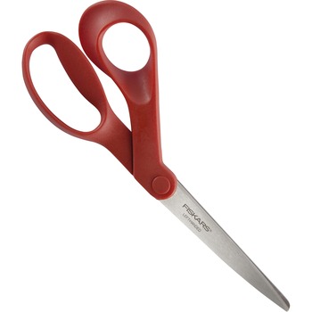 Fiskars Bent Scissors, 8&quot; Length, Stainless Steel, Left Handed, Red