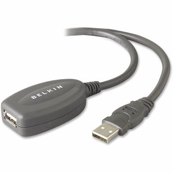 Belkin 16&#39; USB Extension Cable, First End: USB 1.1 Type A Male to Second End: USB 1.1 Type A Female, Gray