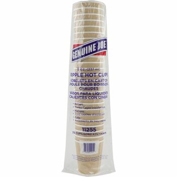 Genuine Joe Rippled Hot Cups, 8 oz, Paper, Brown, 25/Pack