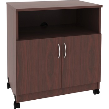 Lorell Mobile Machine Stand with Shelf, 30.8&quot; H x 28&quot; W x 19.3&quot; D, Laminated Particleboard, Mahogany