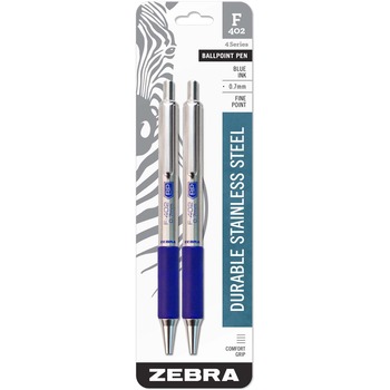 Zebra F-402 Ballpoint Retractable Pen, Blue Ink, Fine, 2/Pack