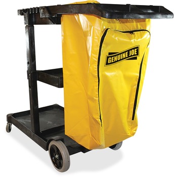 Genuine Joe Workhorse Janitor&#39;s Cart, 40&quot; L x 20.5&quot; W x 38&quot; H, Charcoal/Yellow