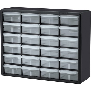 Akro-Mills 24-Drawer Plastic Storage Cabinet, 15.8&quot; H x 6.4&quot; D, Wall Mountable, Plastic/Polymer, Black/Clear