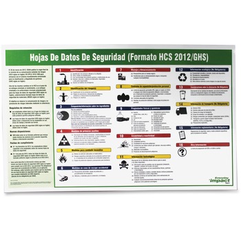 Impact Safety Data Sheet Spanish Poster, 32&quot; Width x 20&quot; Height, Assorted